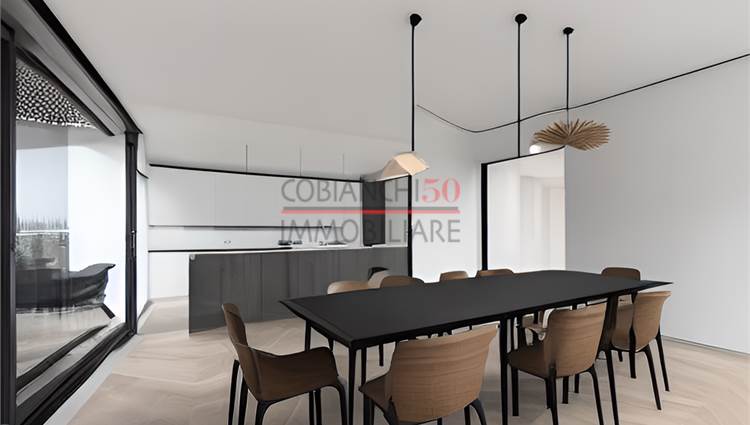 immagine renderizzata zona giorno con terrazza